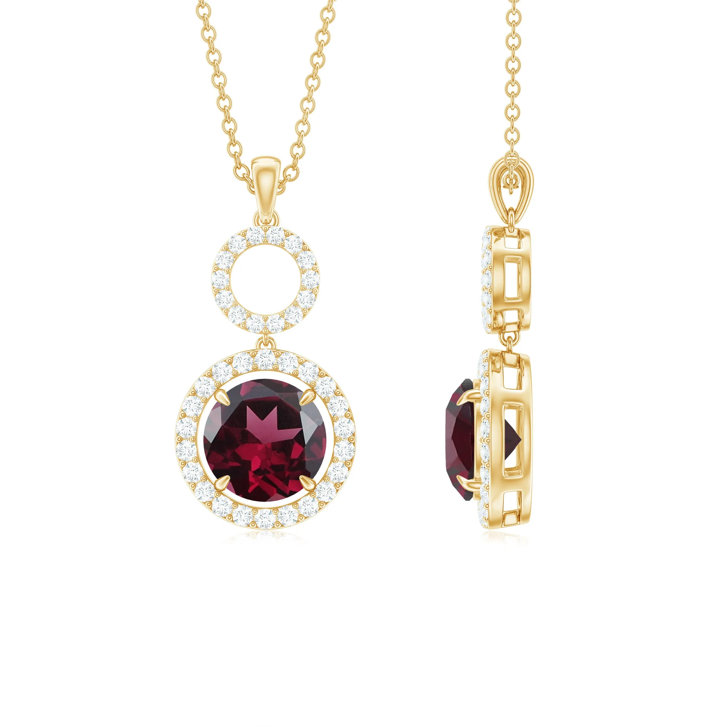 3 CT Natural Rhodolite Dangle Necklace with Diamond Accent