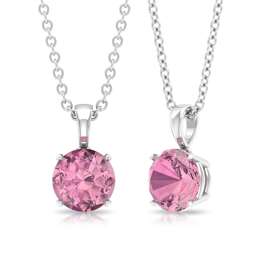 3/4 CT Pink Tourmaline Solitaire Pendant Necklace For Women