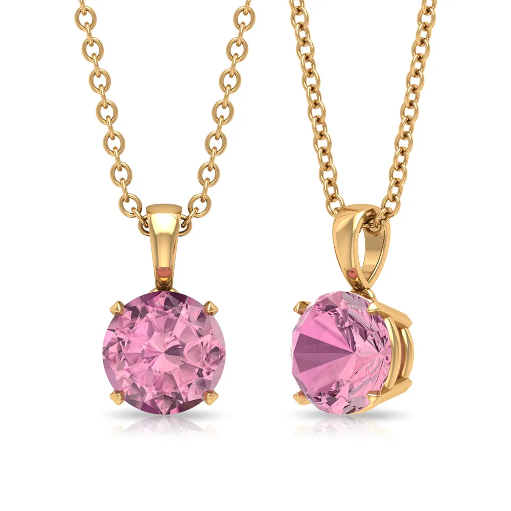 3/4 CT Pink Tourmaline Solitaire Pendant Necklace For Women