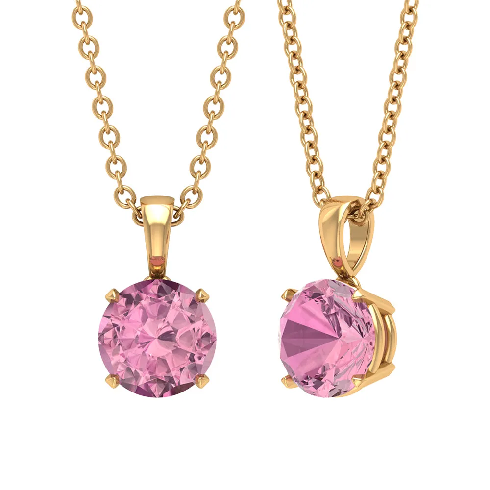 3/4 CT Pink Tourmaline Solitaire Pendant Necklace For Women