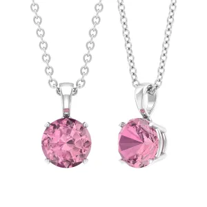 3/4 CT Pink Tourmaline Solitaire Pendant Necklace For Women