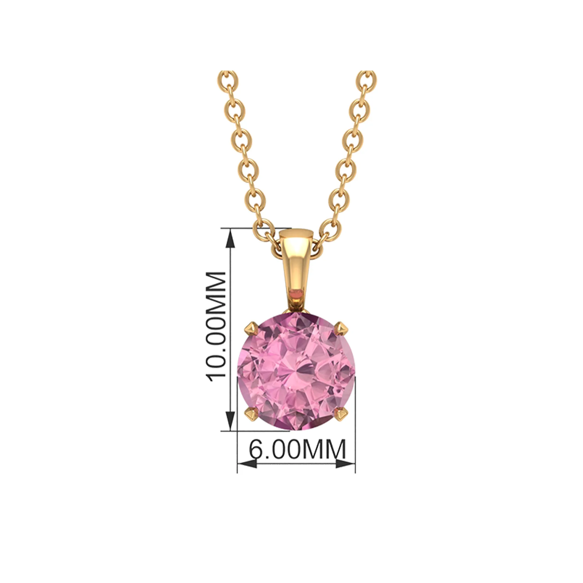 3/4 CT Pink Tourmaline Solitaire Pendant Necklace For Women