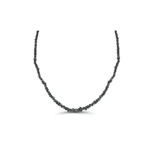 35.00 Cts Black Diamond Strand Rough Bead Necklace in 14K White Gold