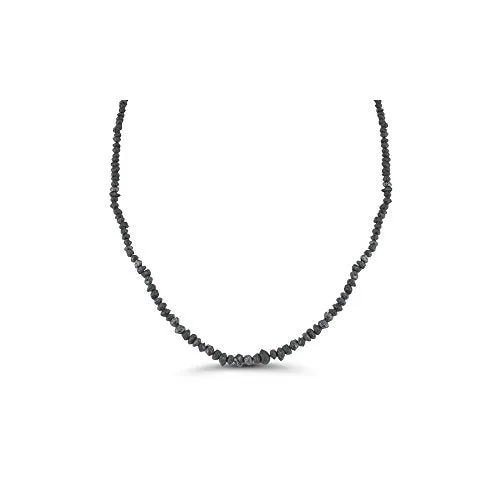 35.00 Cts Black Diamond Strand Rough Bead Necklace in 14K White Gold