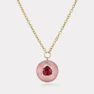 3.70cts Pear Rubellite in Hand Carved Pink Opal Lollipop Pendant