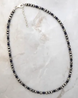 5mm Navajo Pearls & Lapis Necklace Sterling Silver