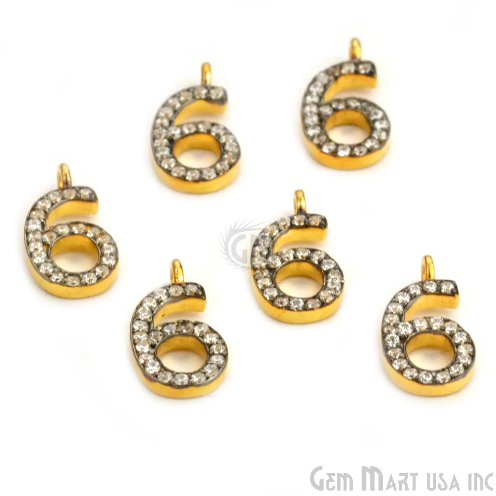 '6' Numbering CZ Pave Gold Vermeil Charm for Bracelet & Pendants