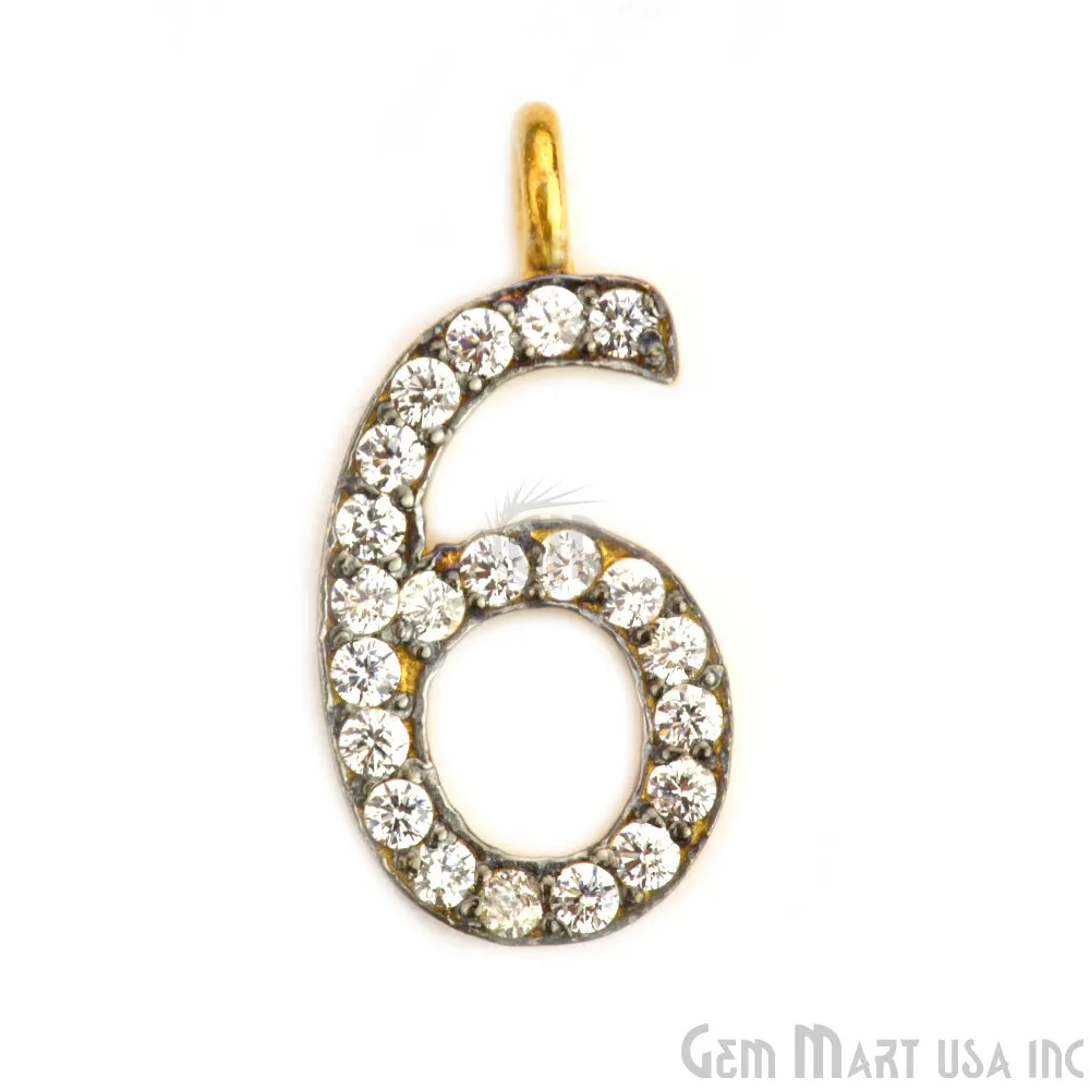'6' Numbering CZ Pave Gold Vermeil Charm for Bracelet & Pendants