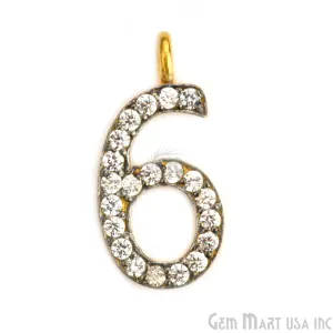 '6' Numbering CZ Pave Gold Vermeil Charm for Bracelet & Pendants