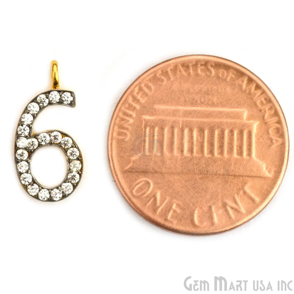 '6' Numbering CZ Pave Gold Vermeil Charm for Bracelet & Pendants