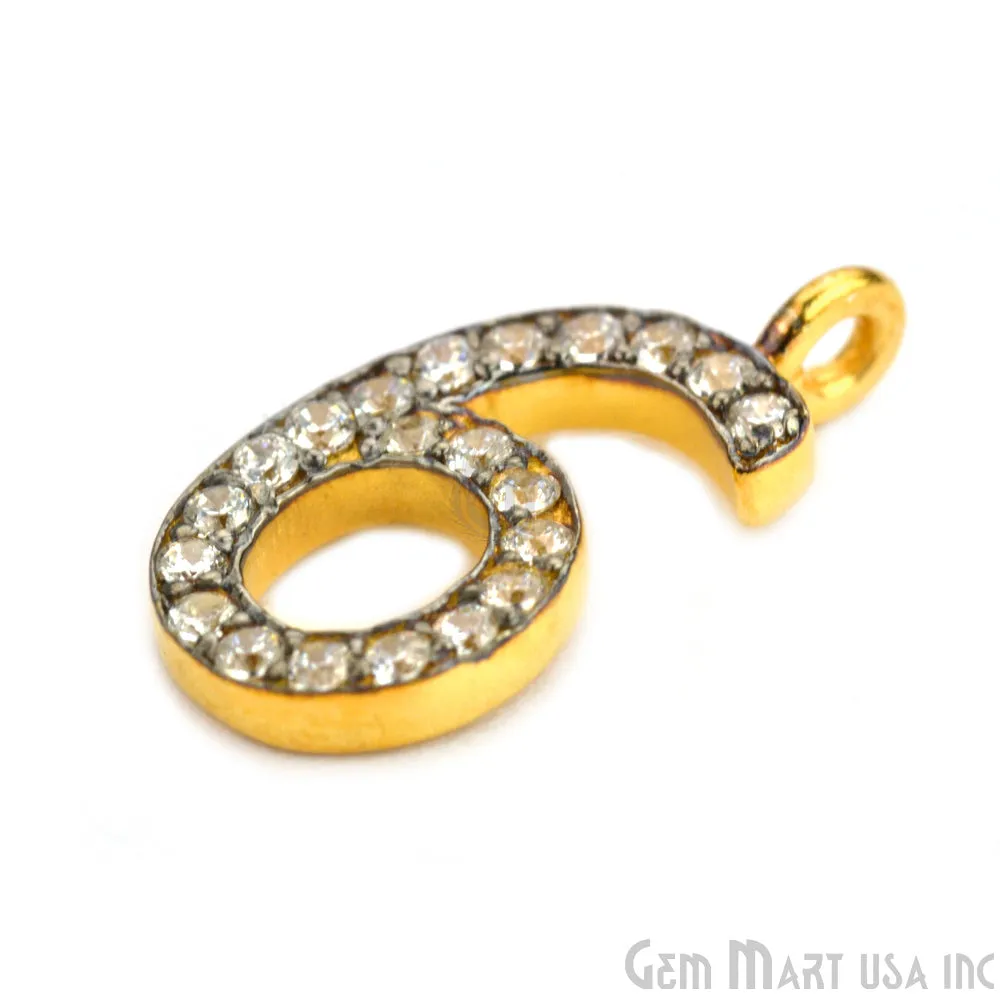 '6' Numbering CZ Pave Gold Vermeil Charm for Bracelet & Pendants