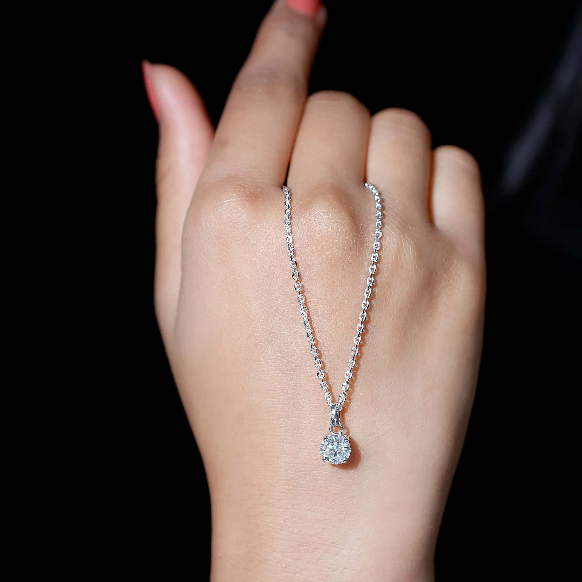 6.5 MM Round Moissanite Solitaire Pendant Necklace in Prong Setting