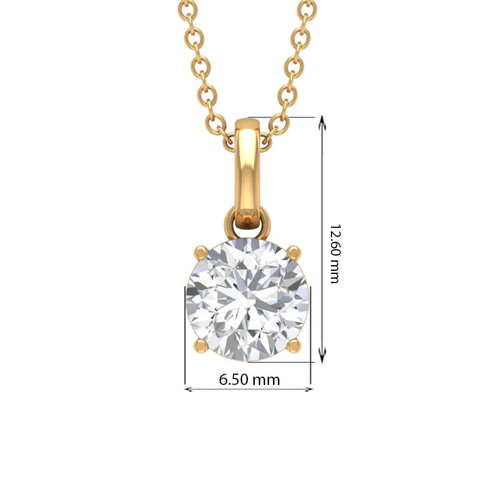 6.5 MM Round Moissanite Solitaire Pendant Necklace in Prong Setting