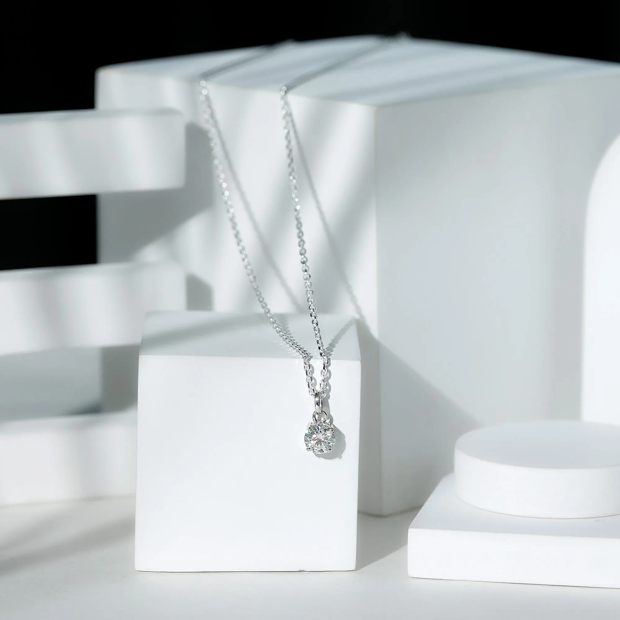6.5 MM Round Moissanite Solitaire Pendant Necklace in Prong Setting