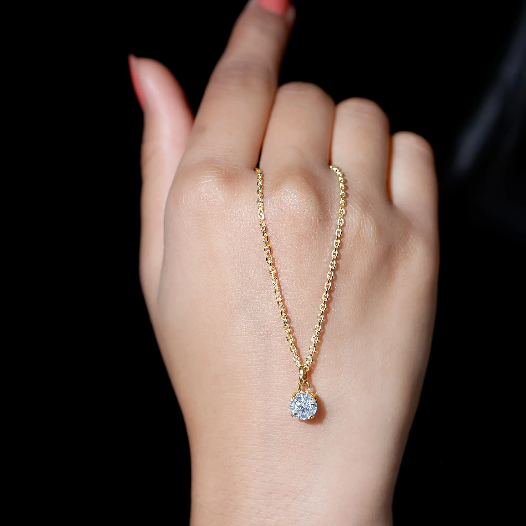 6.5 MM Round Moissanite Solitaire Pendant Necklace in Prong Setting