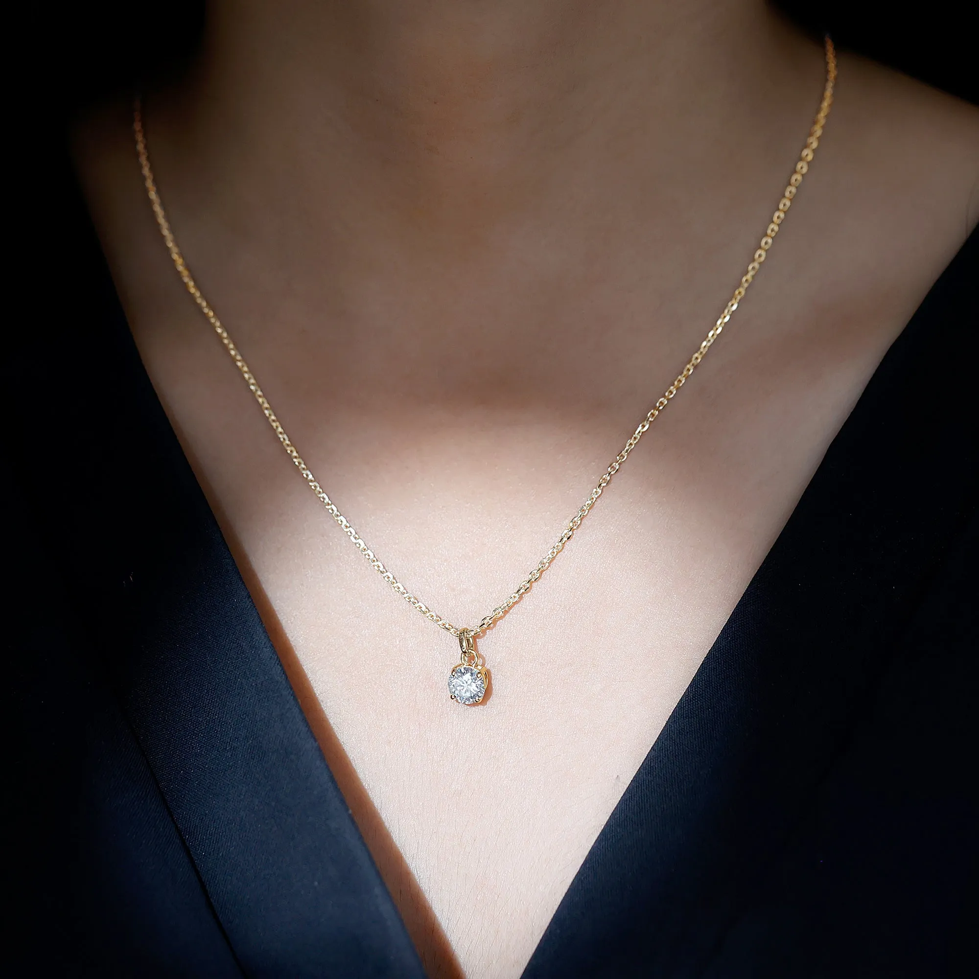 6.5 MM Round Moissanite Solitaire Pendant Necklace in Prong Setting