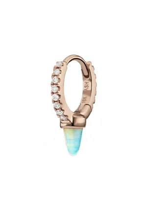 6.5mm Single Opal Spike Diamond Eternity Rose Gold Hoop Earring