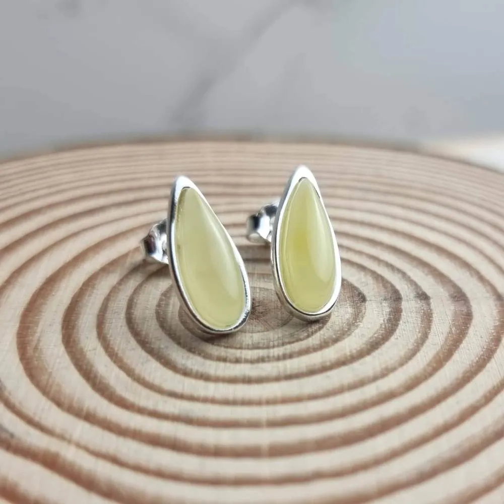 925 Sterling Silver & Baltic Amber Classic Teardrop Studs Earrings - G030S