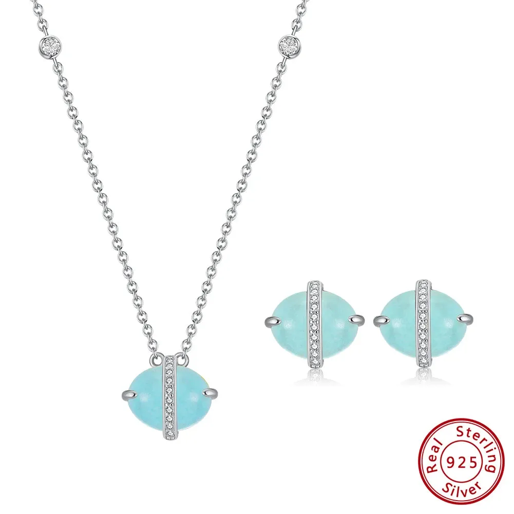 925 Sterling Silver Natural Aquamarine Earrings Necklace Ring Set 14K Gold Plated for Women Jewelry Sets Gift