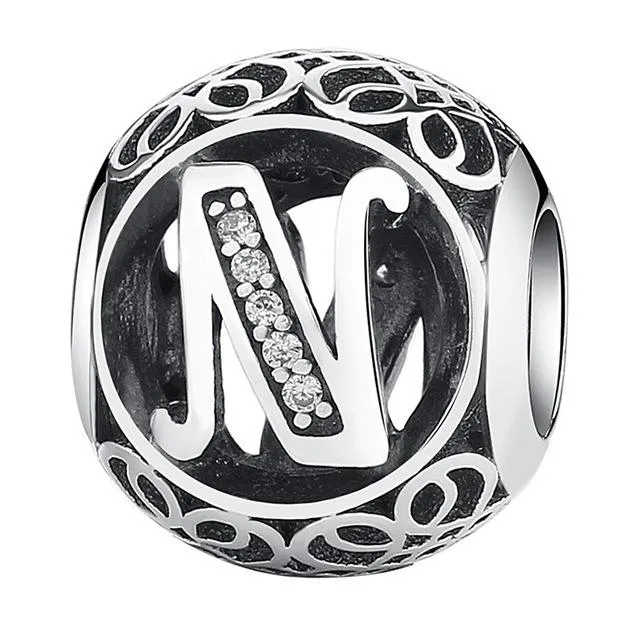 925 Sterling Silver Vintage Alphabet Letter Beads Fit Charms Bracelet