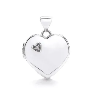 9ct White Gold Diamond Heart Locket Pendant, Radiant Keepsake, 21mm, Chain Length Options 16" - 20", Gift box included