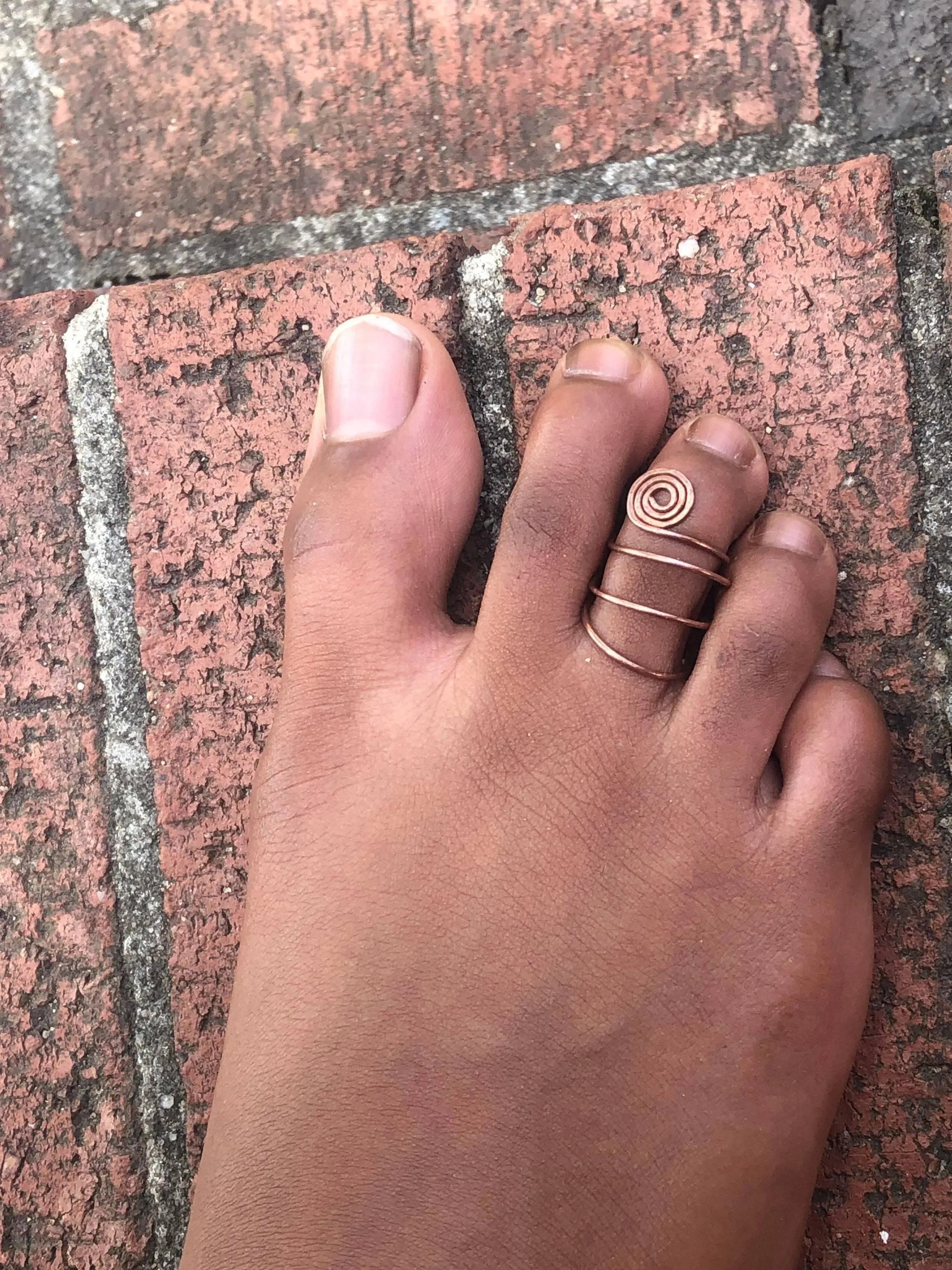 Adjustable Spiral Toe Ring Lock Adornment Copper or Brass Handmade