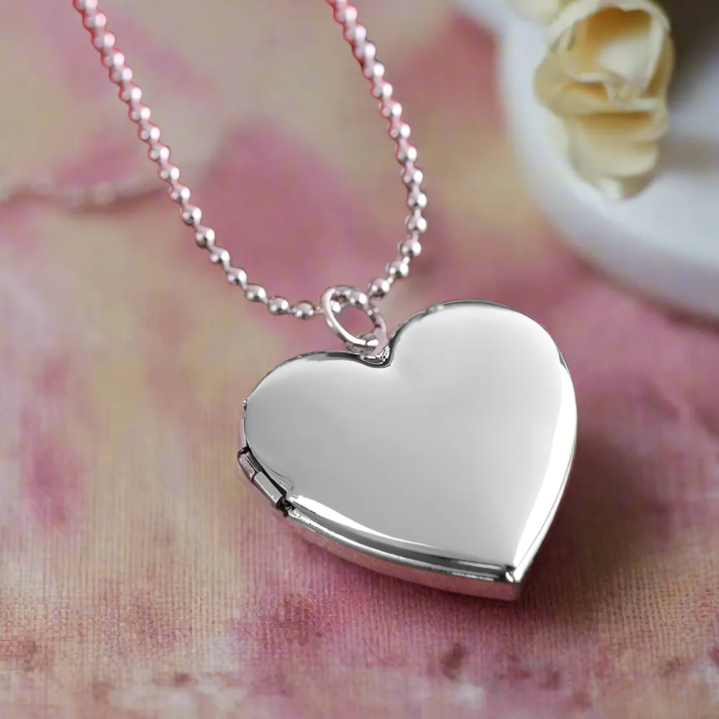 Adoration Engravable Smooth Heart Silver Locket Necklace for Women