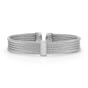 ALOR 1/5ctw Diamond Grey Cable Stainless Steel and White Gold Mini Cuff Bracelet