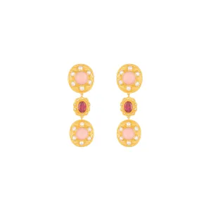 Amara Earrings Pink Coral, Pink Crystal & Pearls