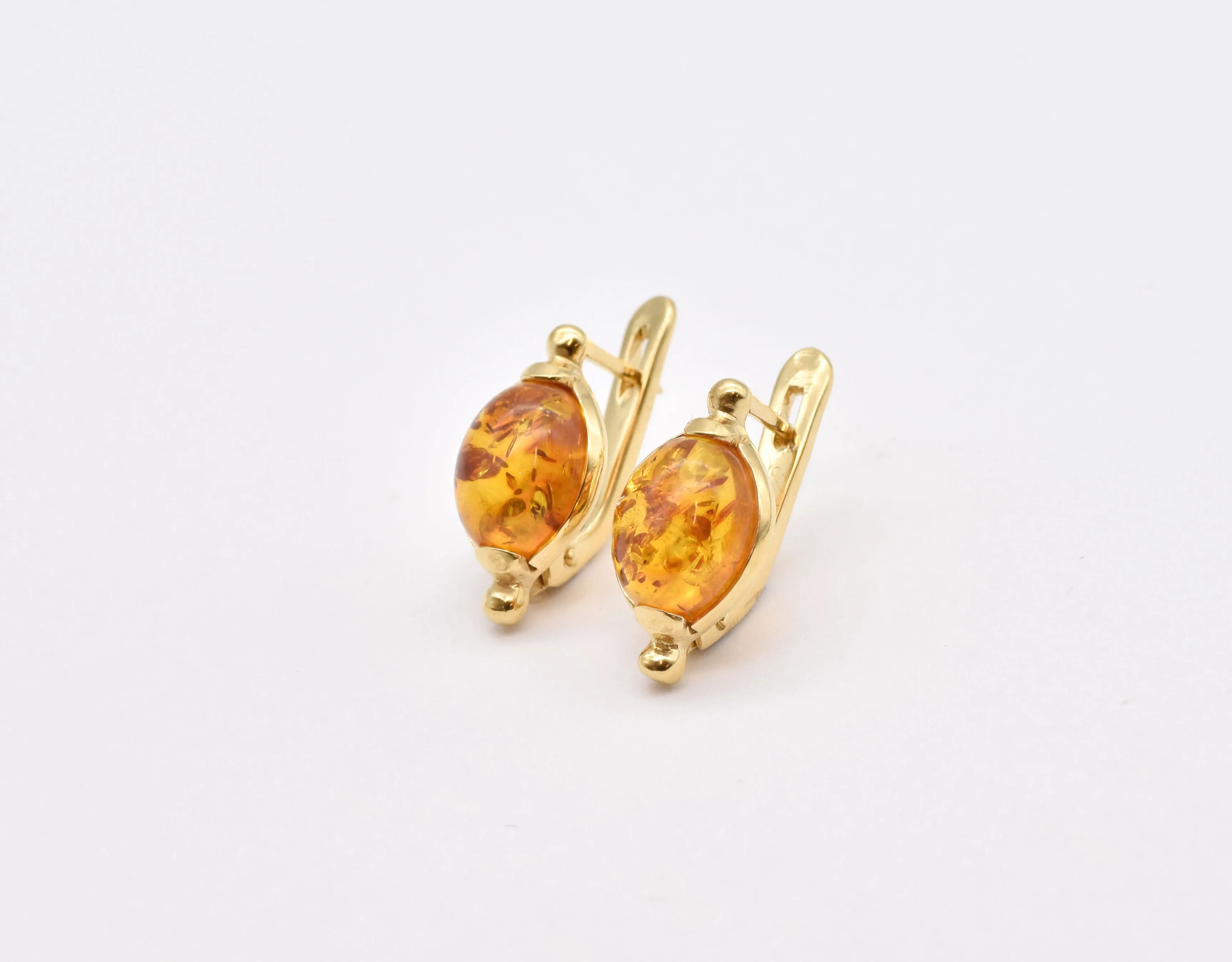 Amber Gold Earrings - Vintage Amber Studs - Yellow Oval Earrings