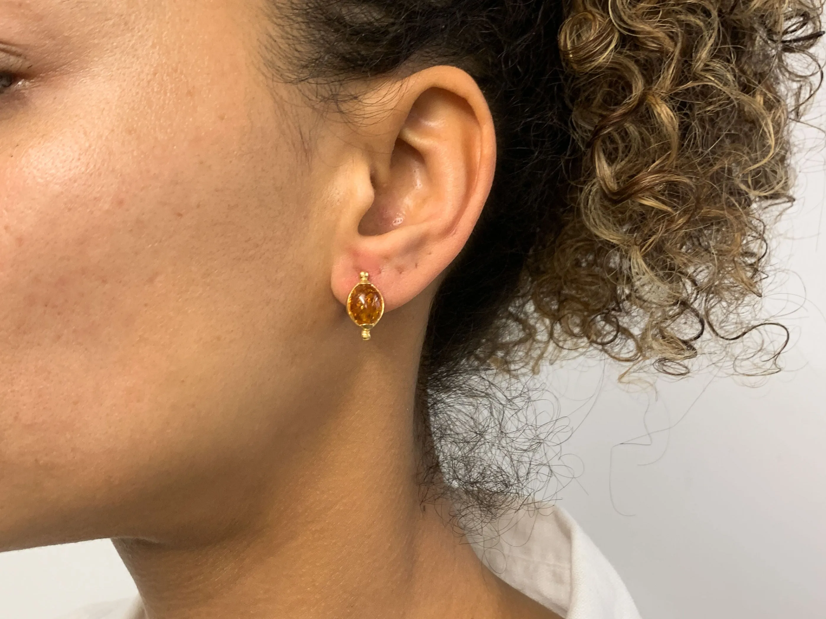 Amber Gold Earrings - Vintage Amber Studs - Yellow Oval Earrings