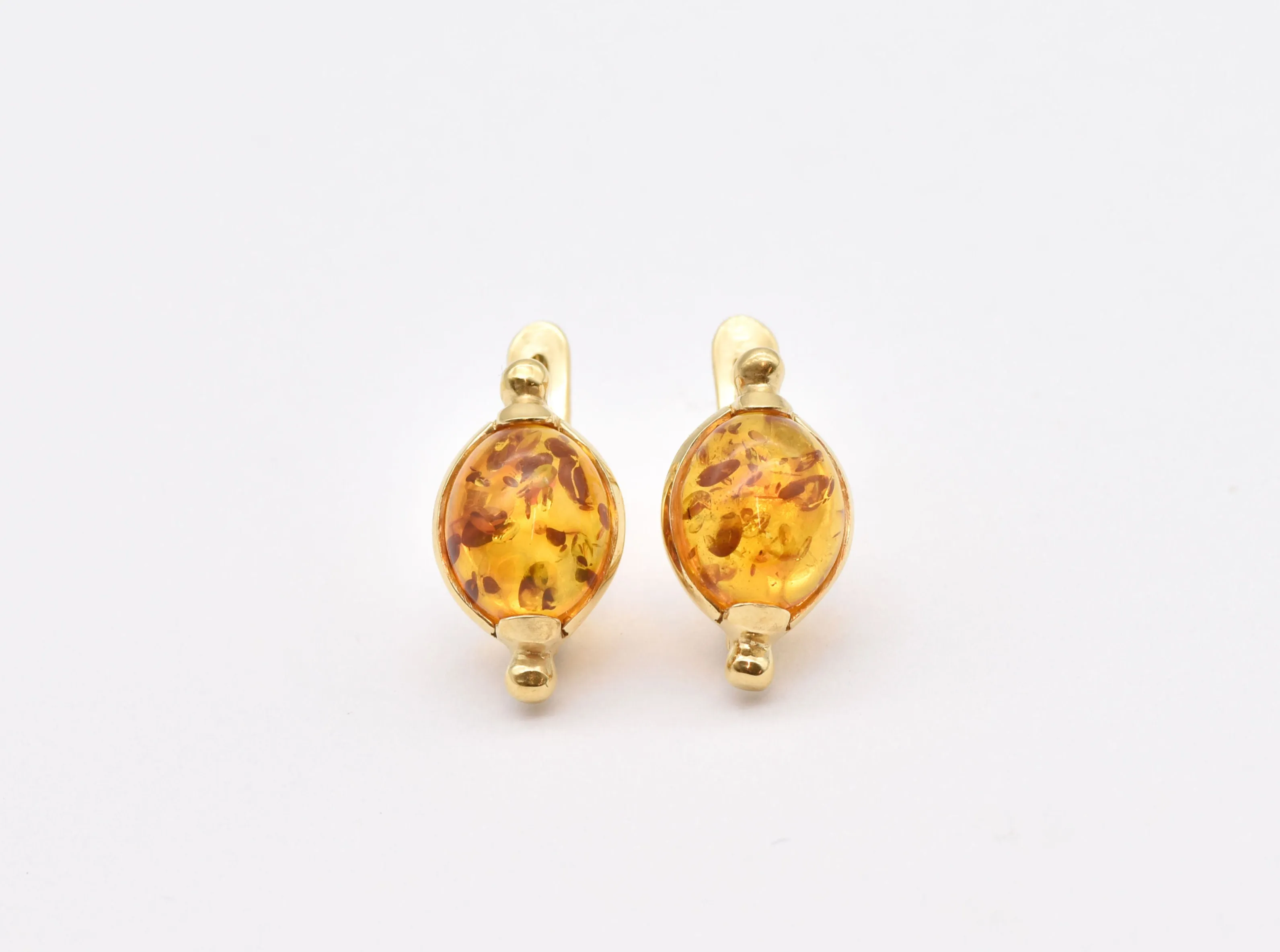 Amber Gold Earrings - Vintage Amber Studs - Yellow Oval Earrings