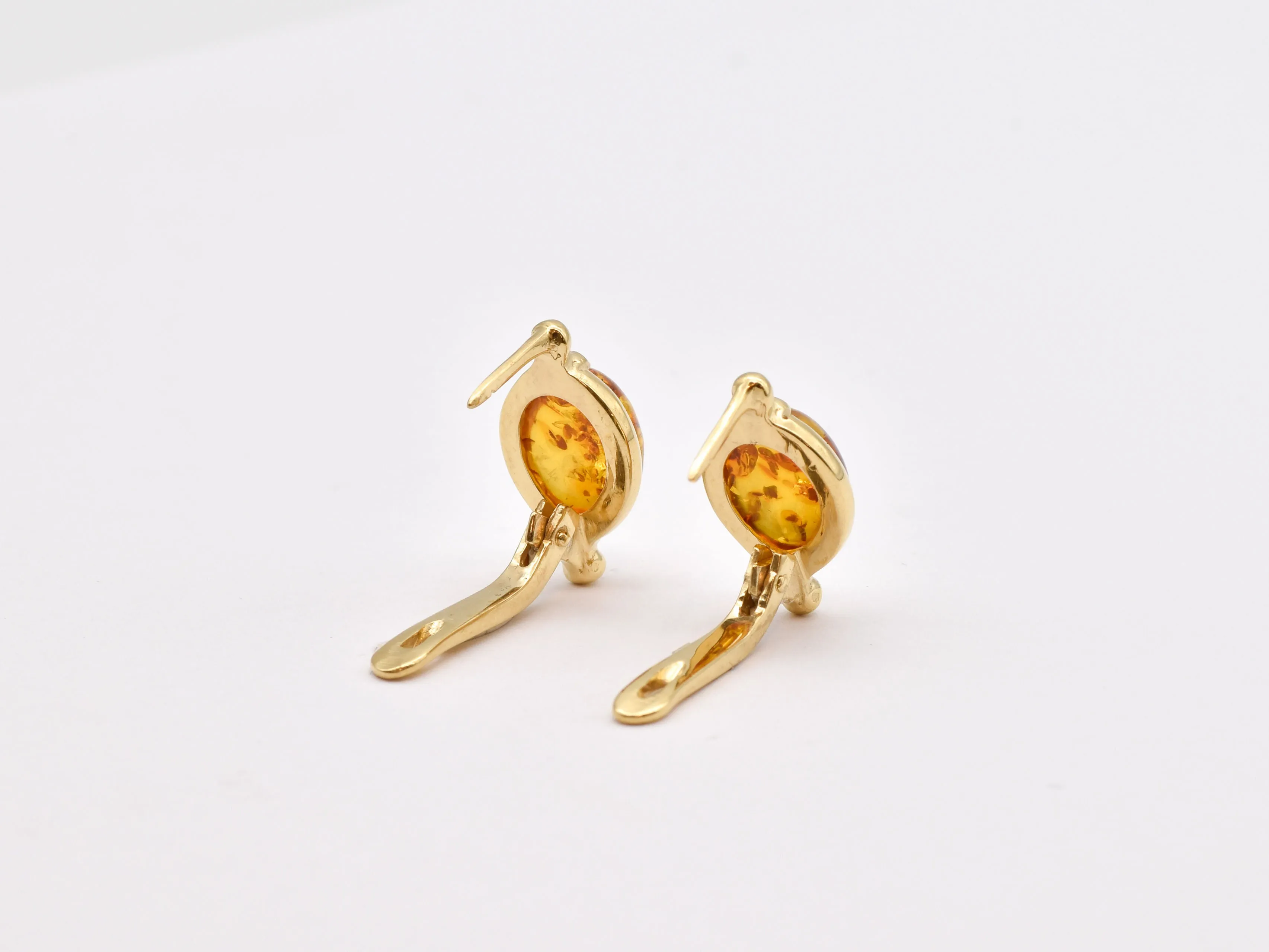 Amber Gold Earrings - Vintage Amber Studs - Yellow Oval Earrings