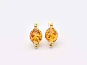 Amber Gold Earrings - Vintage Amber Studs - Yellow Oval Earrings