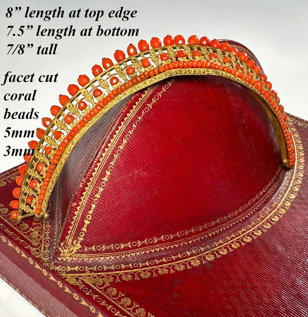 Antique French Empire Red Coral Tiara 3, Napoleon I Era Diadem, Crown, Hair Ornament
