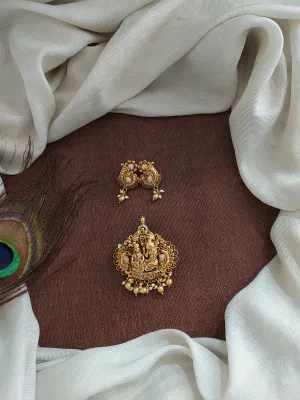 Antique Nakshi Work Pendant Set with Zircon Stones