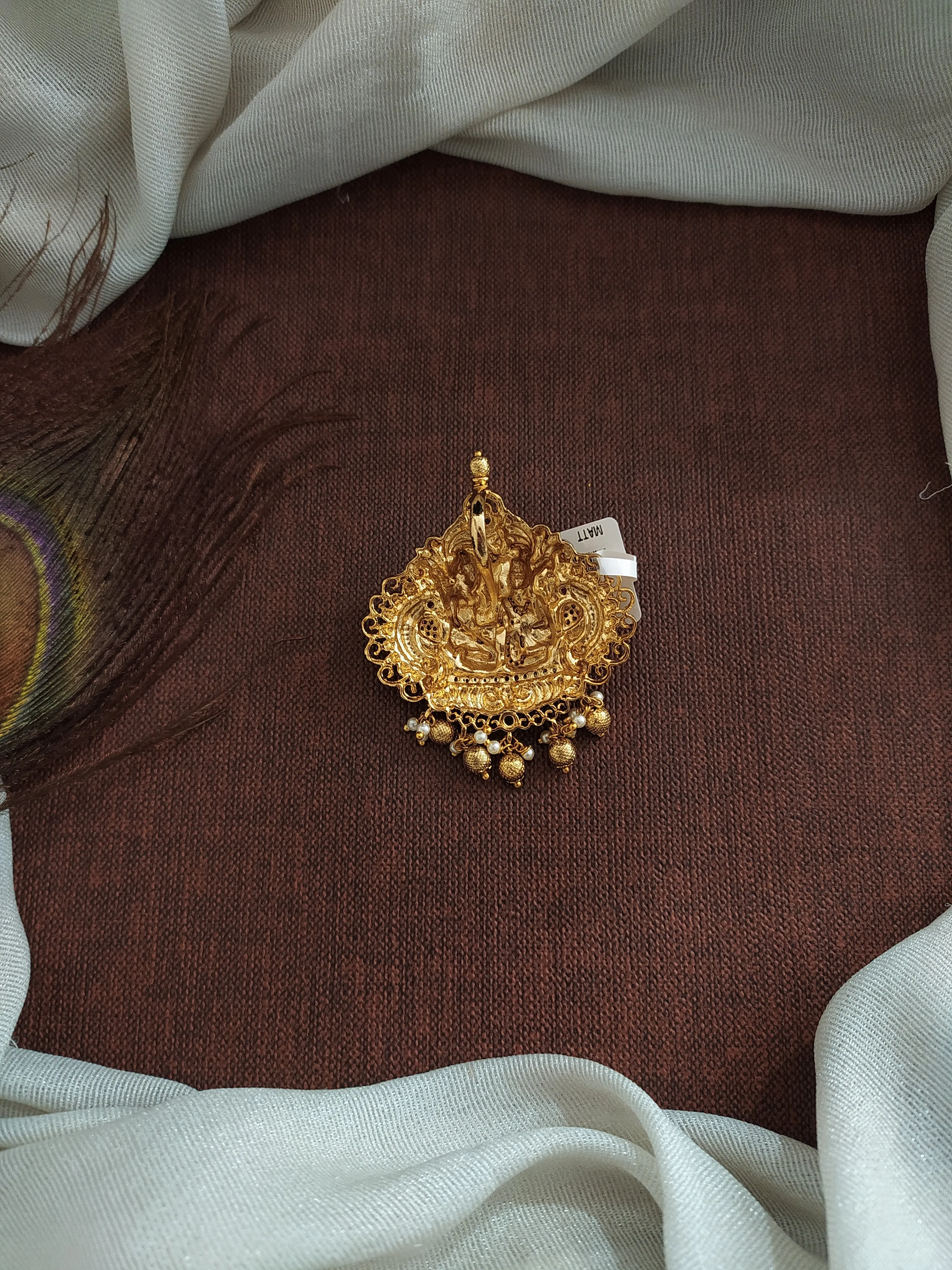 Antique Nakshi Work Pendant Set with Zircon Stones