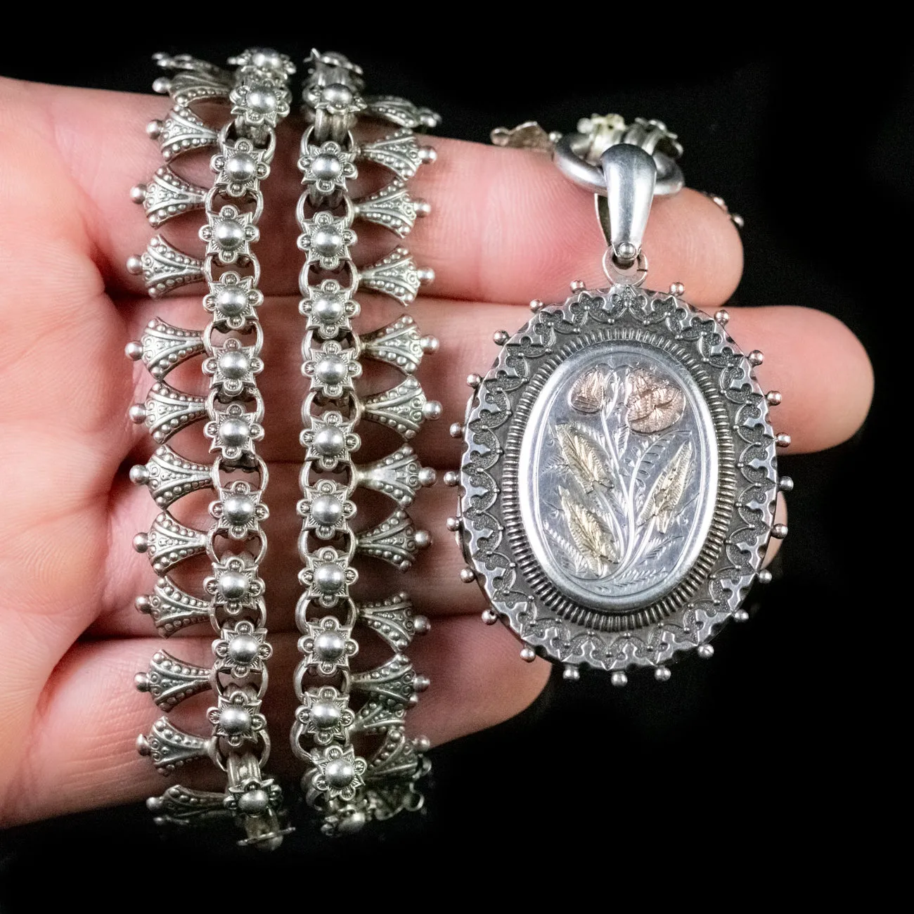Antique Victorian Forget Me Not Collar Locket 18Ct Gold Silver Dated 1881