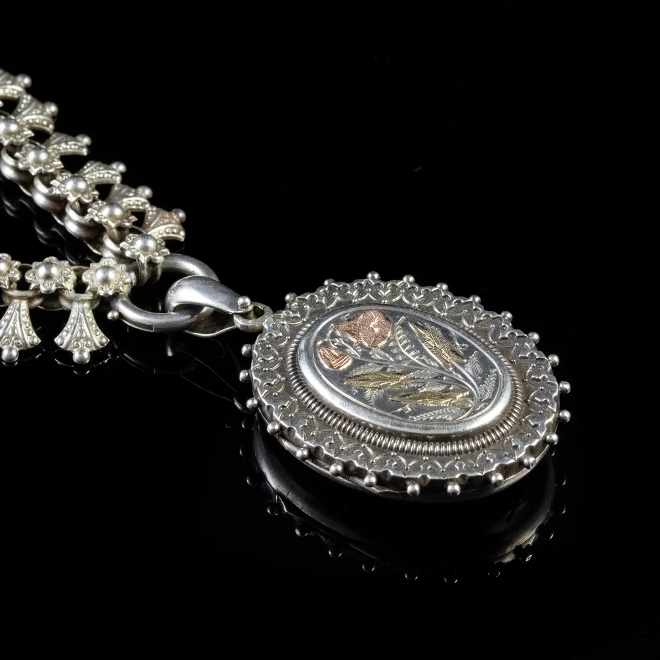 Antique Victorian Forget Me Not Collar Locket 18Ct Gold Silver Dated 1881