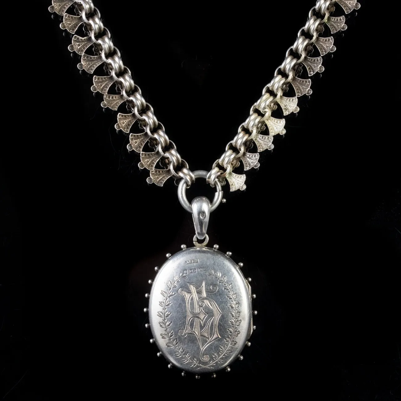 Antique Victorian Forget Me Not Collar Locket 18Ct Gold Silver Dated 1881