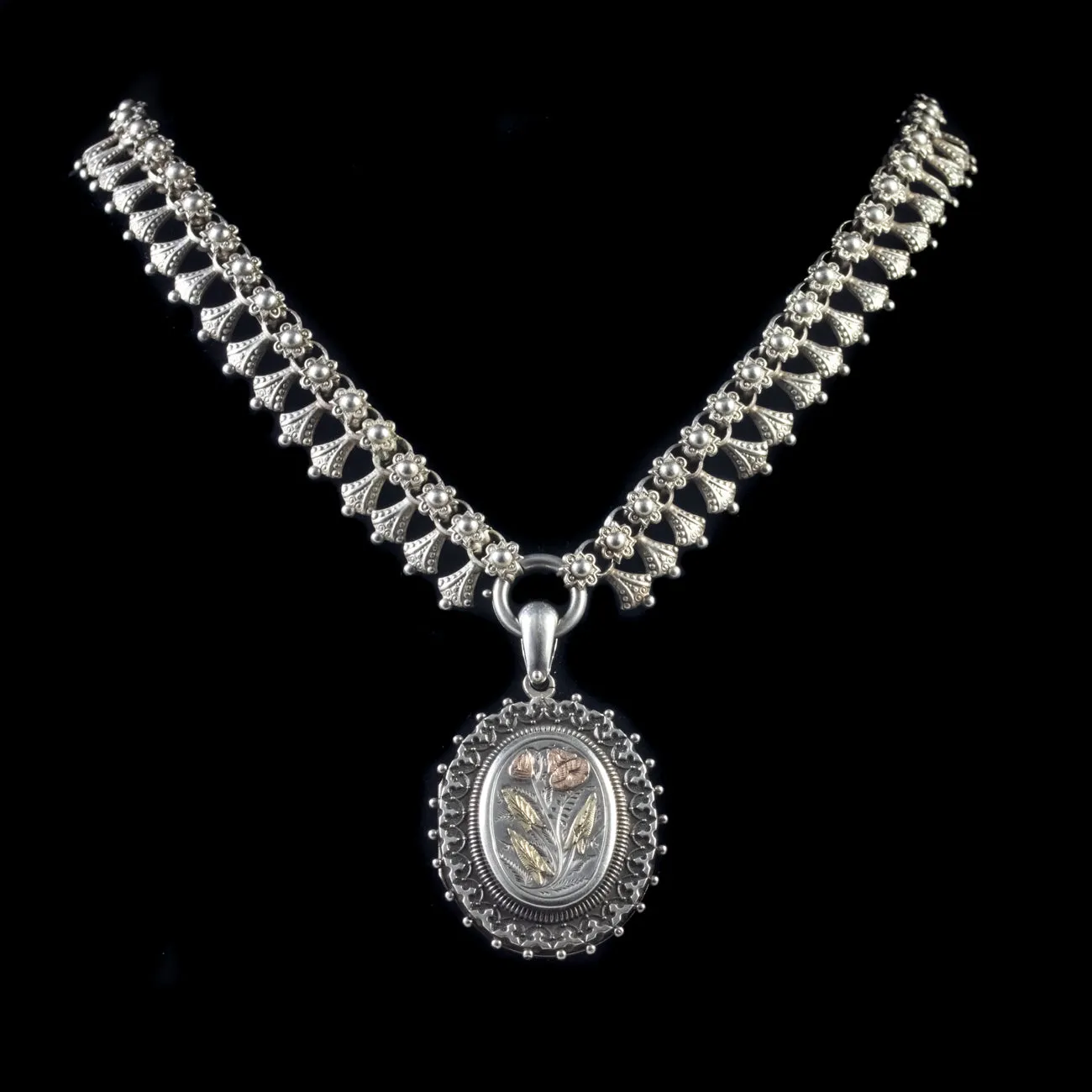 Antique Victorian Forget Me Not Collar Locket 18Ct Gold Silver Dated 1881
