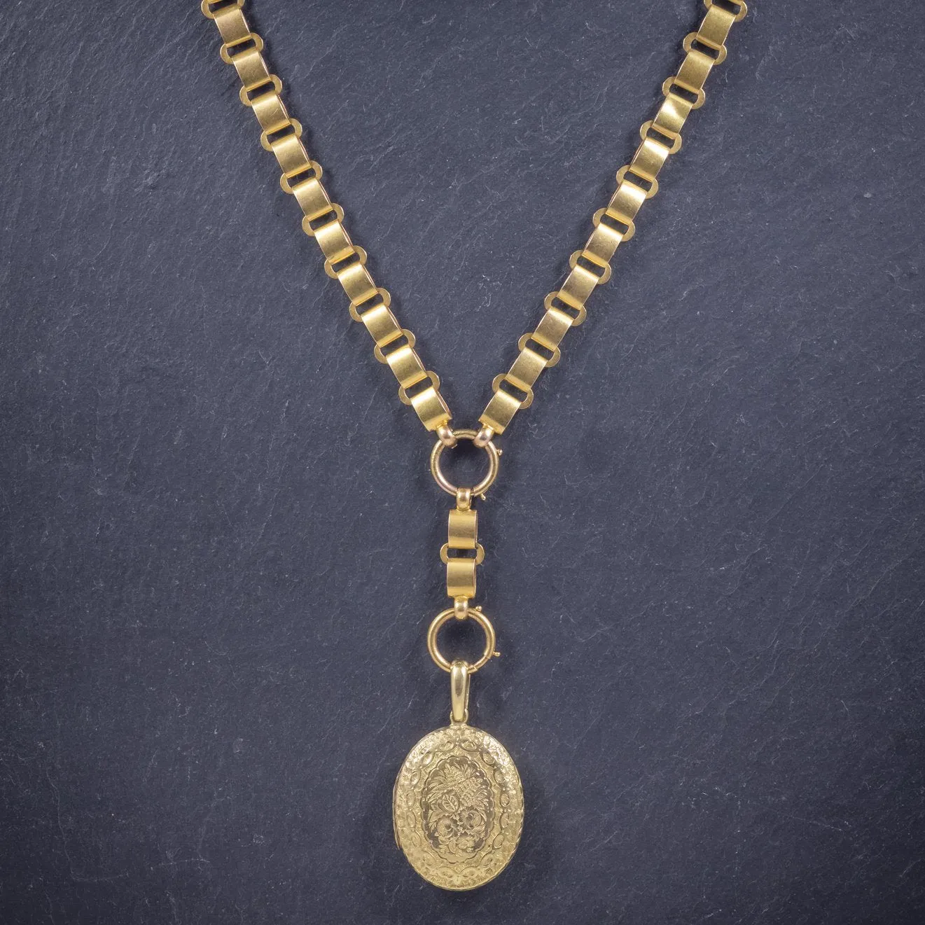 Antique Victorian Locket Collar Solid 15Ct Gold Necklace Circa 1900