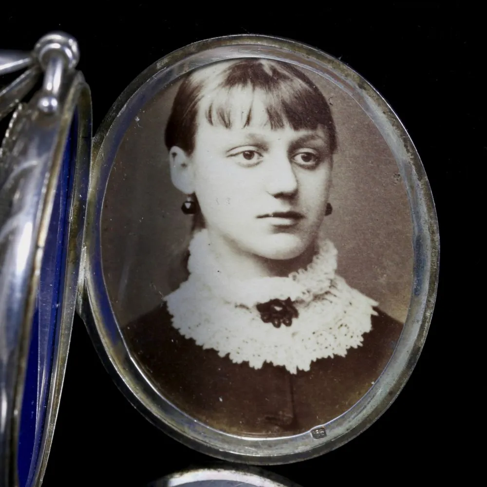 Antique Victorian Silver Locket And Collar Circa 1880
