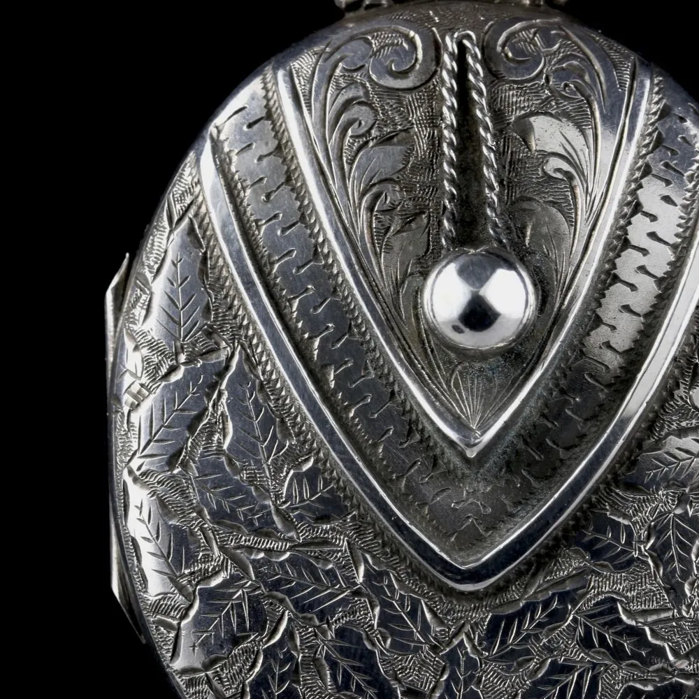 Antique Victorian Silver Locket And Collar Circa 1880
