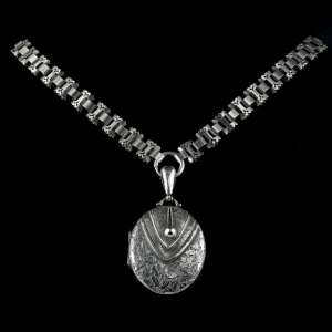Antique Victorian Silver Locket And Collar Circa 1880