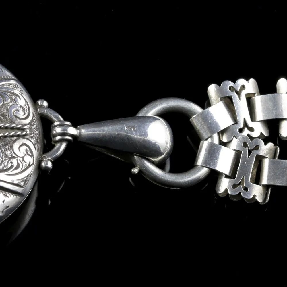 Antique Victorian Silver Locket And Collar Circa 1880