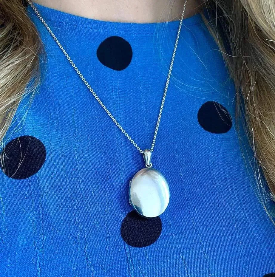 Antique Victorian Silver Oval Locket Necklace