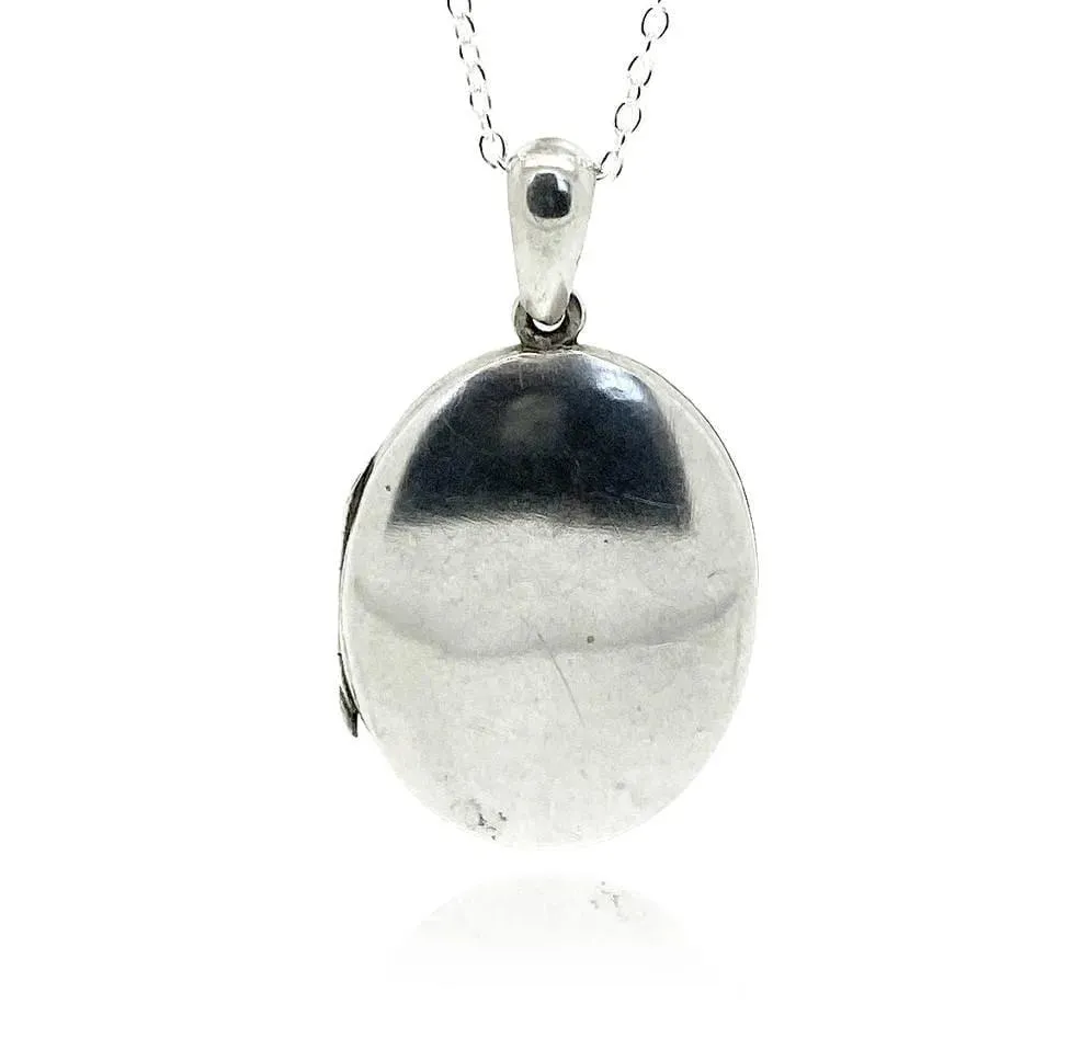 Antique Victorian Silver Oval Locket Necklace