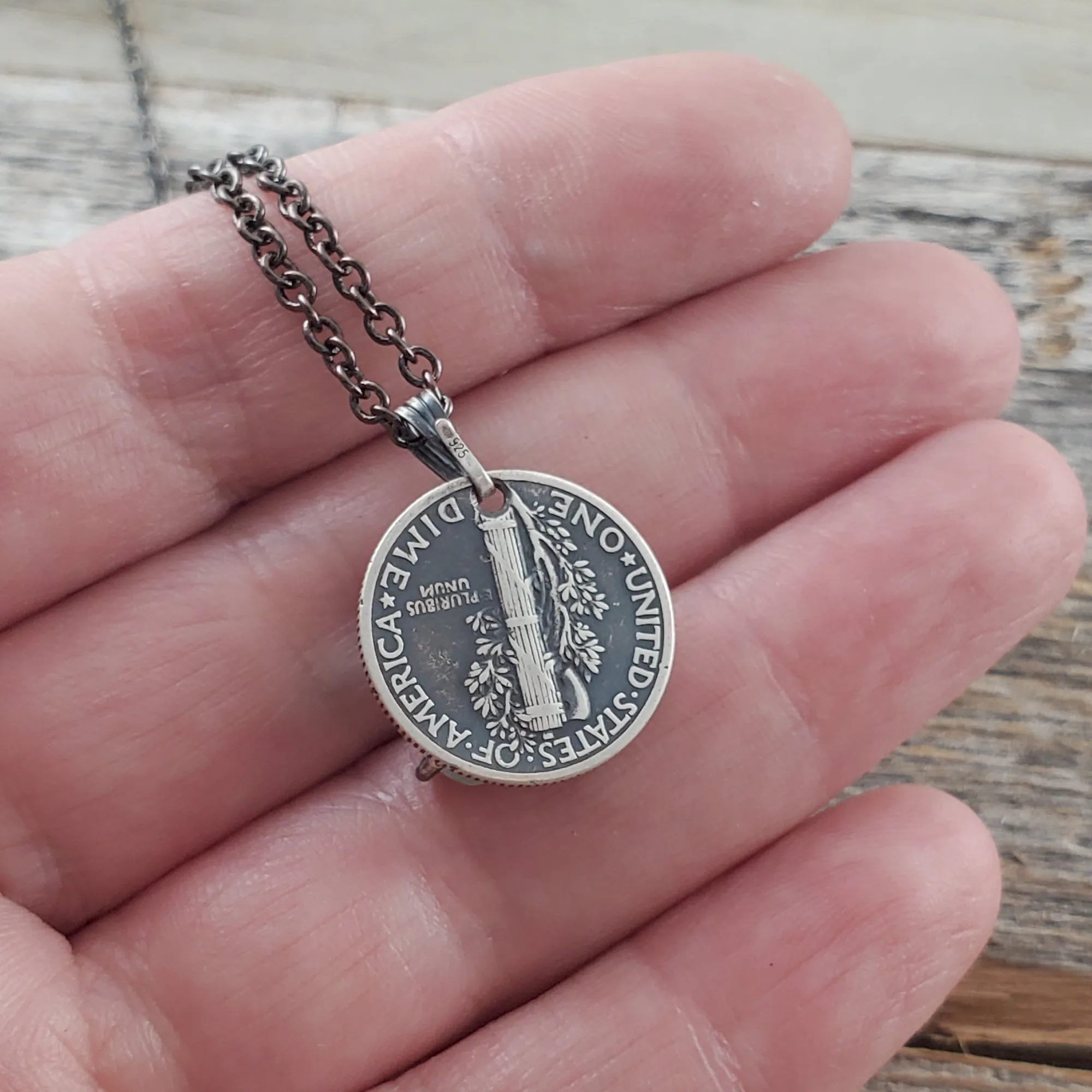 Aquamarine Mercury Dime Necklace