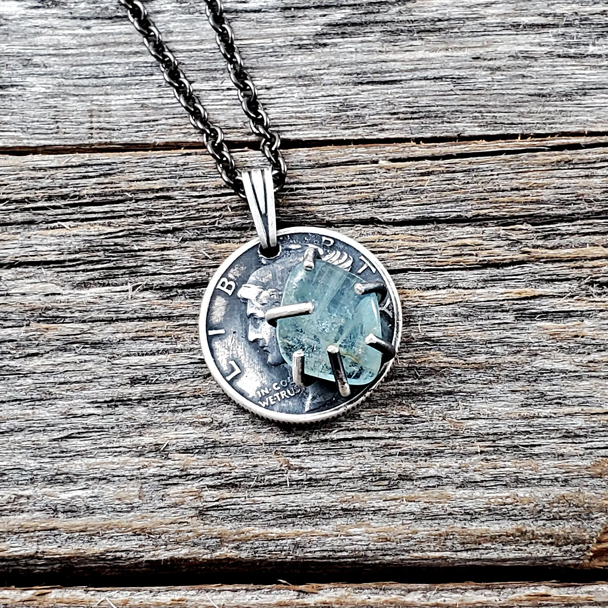 Aquamarine Mercury Dime Necklace